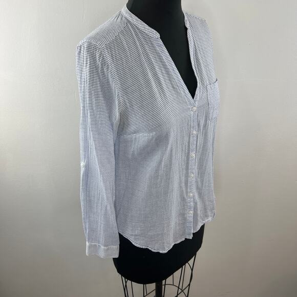 Anthropologie Holding Horses Blue Seersucker Button-Up Cotton Shirt Striped 2 - Picture 3 of 8